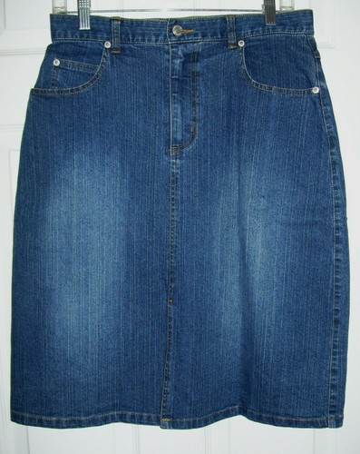 Mountain Lake Women Denim Skirt 10 Cotton Blend 30" W 24" L 42" Hip Blue #182