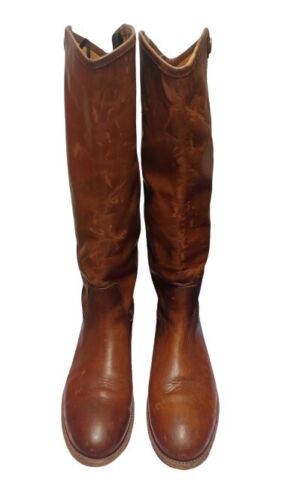 Frye Knee High Boot Cognac Distressed Leather women's Boots 2 button Size: 10B - Picture 3 of 12