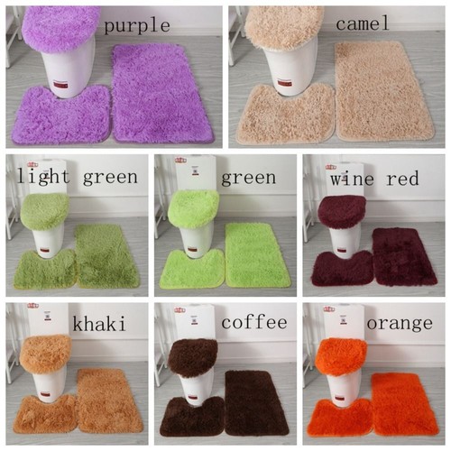 3pcs/set Bathroom Mat Set Fluffy Hairs Bath Carpets Toilet Lid Cover Rugs Kit. - Picture 6 of 25