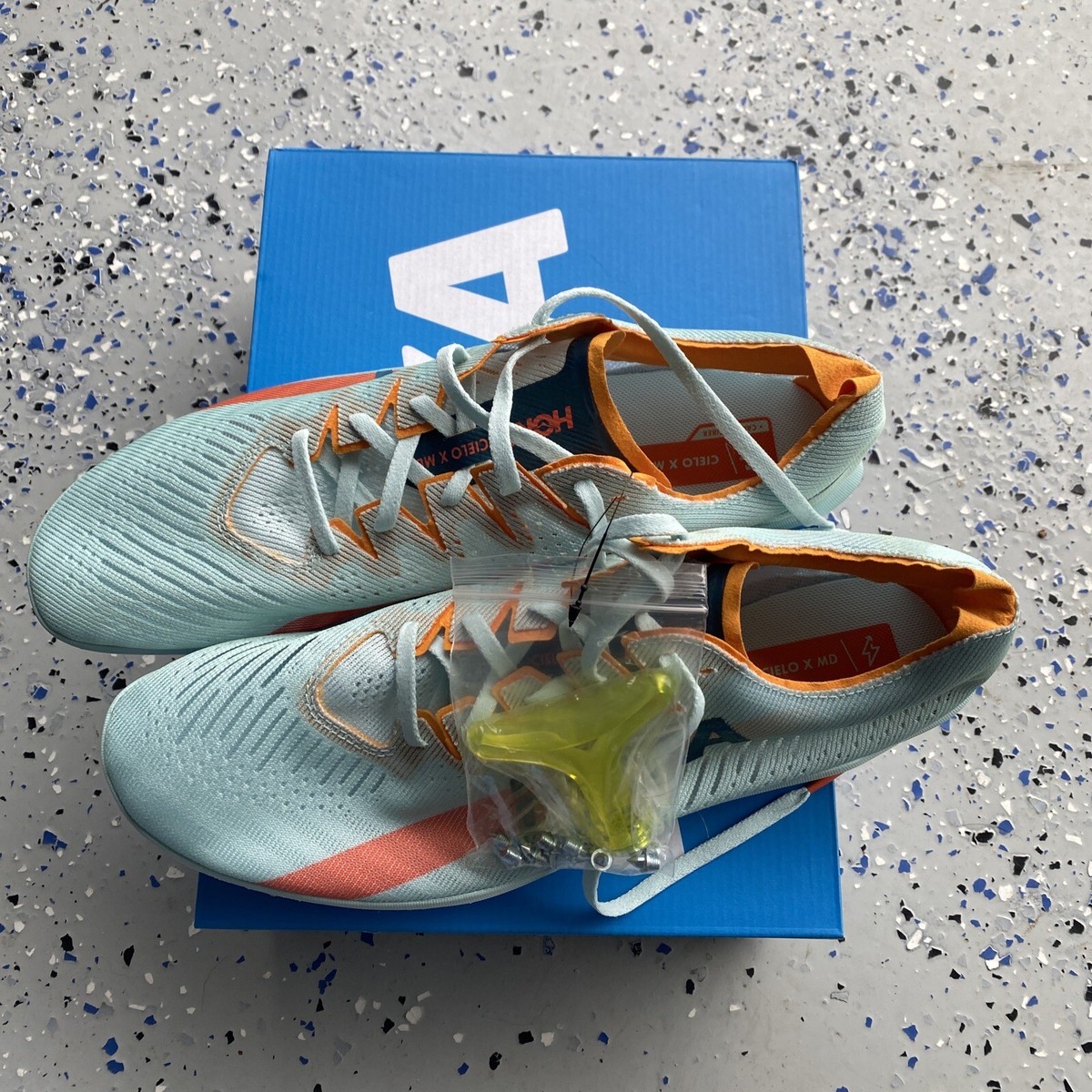 NEW HOKA men\'s cielo x md track spike shoes in blue glass/radiant yellow CIELO X 2 LD — Shoes, Apparel & Gear main image 2