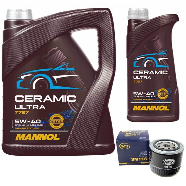 MotoröL Set Mannol 5W-40 Ceramic Ultra 6 Liter + ÖLfilter FüR Renault Volvo 480-image