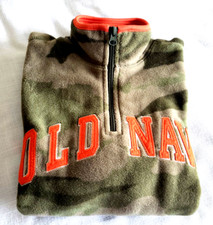 NWOT Old Navy Boys Size L 10-12 Green CAMO/Orange Logo 1/4 Zip Fleece Pullover