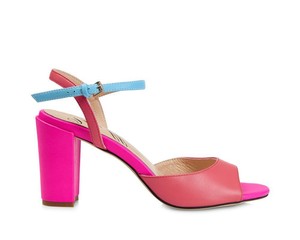 bright pink block heel sandals