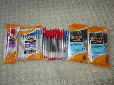 HUGE LOT 49 BIC ROUND STIC COMFORT BLACK BALLPOINT PENS Cristal Xtra Smooth Blue
