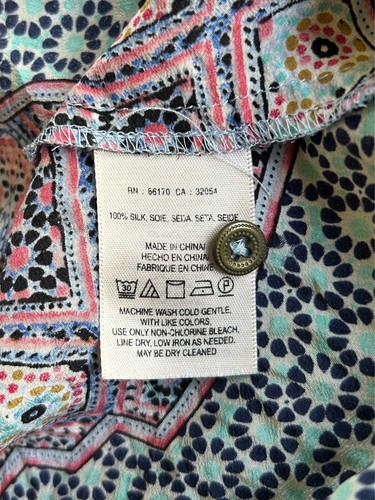 Maeve Womens 2 Blue Geometric Silk Blouse 3/4 Sleeve Round Neck Pullover Top - Picture 3 of 6