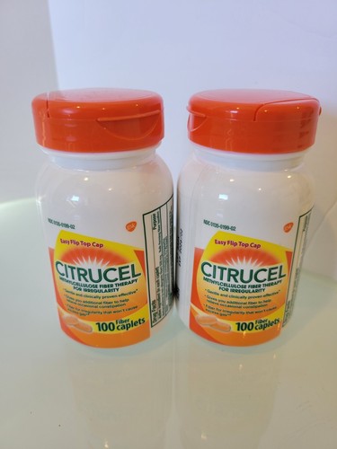 (2) New Sealed Bottles Citrucel 100 Fiber Caplets Methylcellulose Fiber Therapy