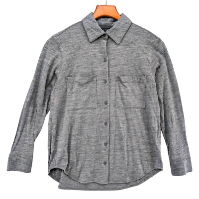 Club Monaco Button Up Shirt Womens Grey Wool Blend Long Sleeve Pockets Top Sz S