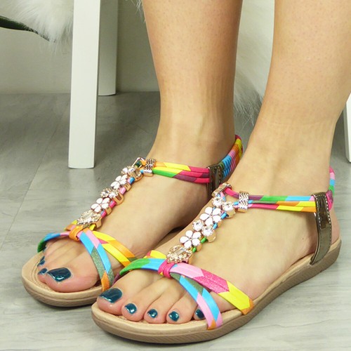 Niñas Sandalias Zapatos Elásticos Tirantes Verano Puntera Abierta Cómodas Damas Mujeres Tallas - Imagen 46 de 61