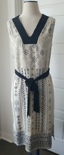 Anthropologie HD In Paris Dress Ivory Blue & Black Size 6 Retro Vintage Style 