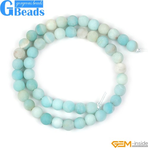 Cuentas de piedra amazonita azul redondo mate para hacer joyas hilo 15" agujero grande - Imagen 8 de 23