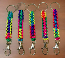 Paracord Keychain Neon Rainbow Metal Clip Ring 275 Cord Handmade LOT OF 5 Gift