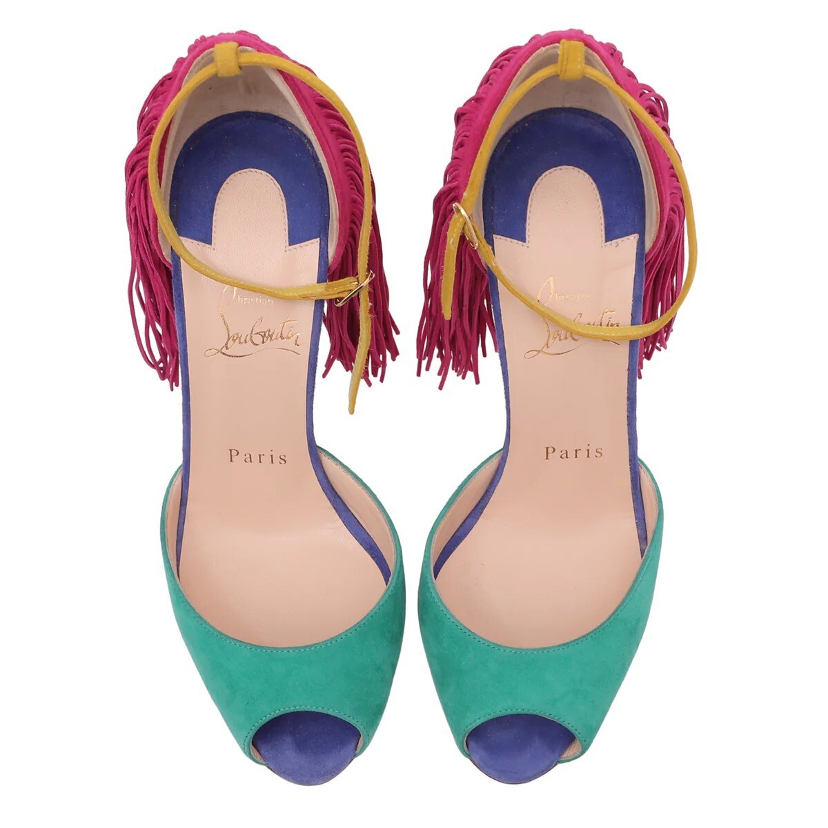 CHRISTIAN LOUBOUTIN Otrot 120 Pink Green Fringe Colorblock