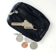 Black Genuine Leather Men's Coin Purse Front Pocket keychain Change Holder New