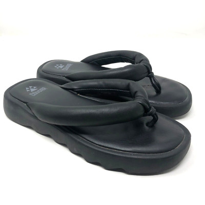 Cougar Jasmine Leather Sandals Women 8 Black Platform Flip Flop Thong Slip On