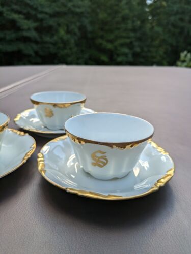 Gold on White 3 Cups & 3 Saucers Early 1900's J.P.L France "S" Monogram Mint Co - Picture 2 of 24