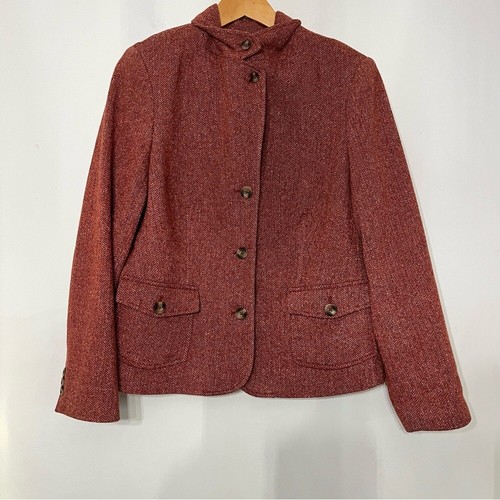 L.L. Bean Blazer Women's Galway Herringbone Jacket L Equestrian Wool Rust Red - Picture 2 of 8