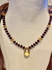 14K Yellow Gold Garnet Citrine Beaded Necklace Vintage Valentines Mothers Day — photo 1