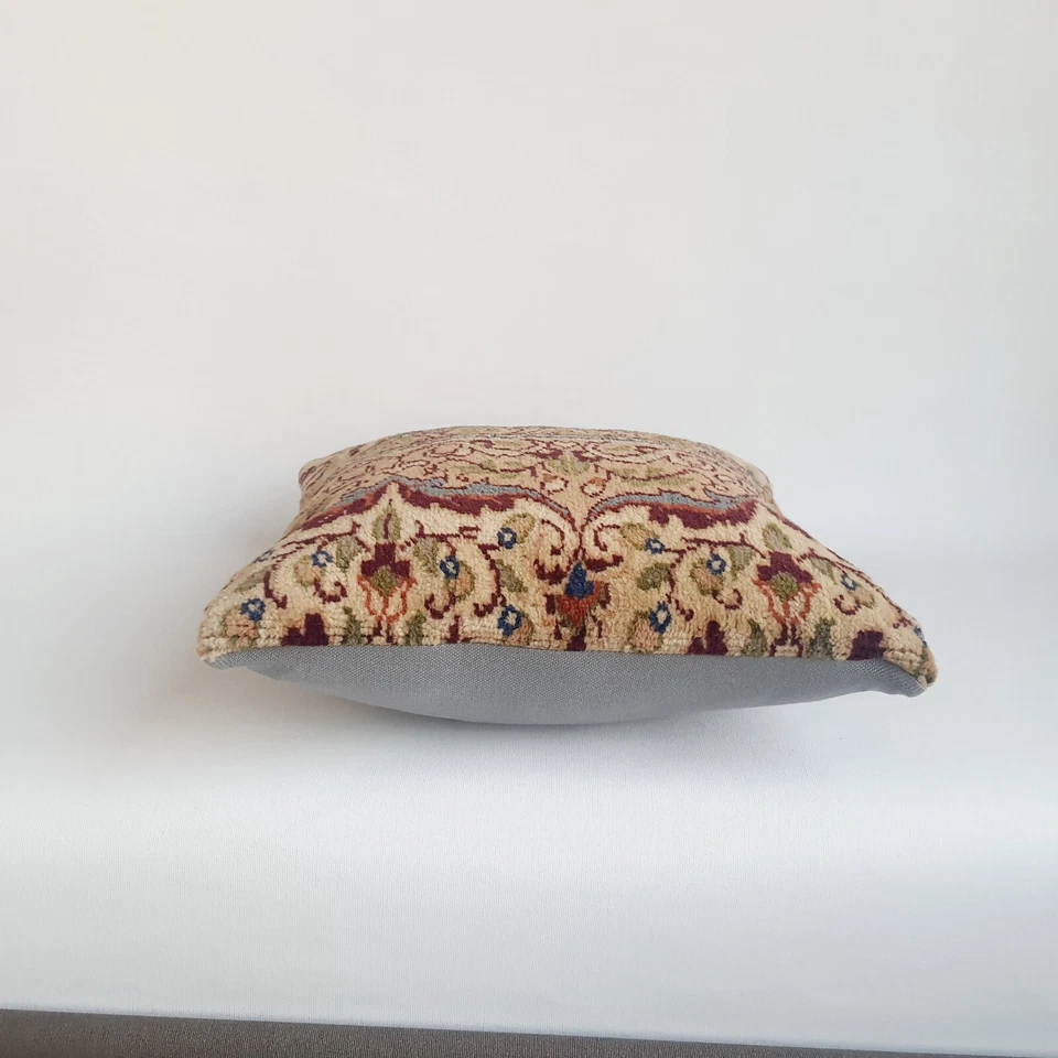 floral handknotted turkish rug pillow cover , decorative carpet cushion case - Image 4 of 4