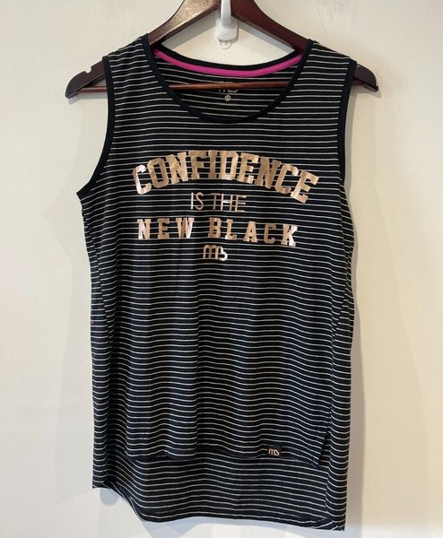 Michelle Bridges Tank Top Womens Size 10 Black Stripe Activewear Gym Sport Loose