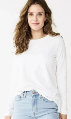 SONOMA THE EVERY DAY TEE Womens White Long Sleeves Size 3XP T-Shirt Cotton New