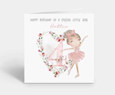 Personalisierte Karte Mädchen 4. Geburtstag Ballerina Balletttänzerin - mit Namen