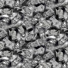 Halloween Stoff 19,80€/m Totenkopf Gothic Skulls Totenköpfe Grabsteine Friedhof