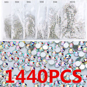 Lot-1440pcs-Flat-Back-Nail-Art-Rhinestones-Glitter-Diamond-Gems-3D-Tip-DIY-Decor