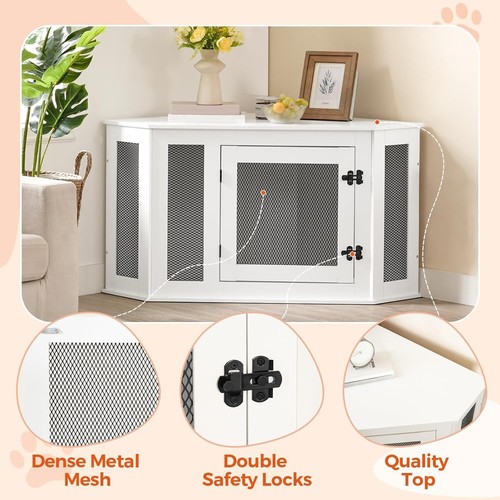 Durable Chew-Proof Corner Dog Crate - 44.5" Wood Pet House, White & Black - Picture 9 of 11