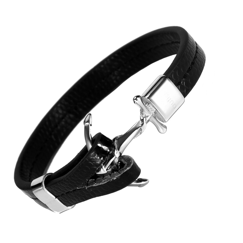 Leder-Armband Anker-Armband Rindsleder schwarz Edelstahl Herren Damen Autiga 4390₽