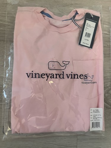 Vineyard Vines Langarm Grafik Tasche T-Shirt pink neu mit Etikett Jugend Large (16)