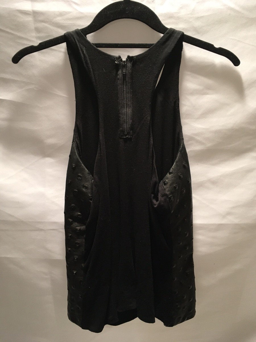 MILLY BLACK LAMBSKIN LEATHER MINI DRESS WITH JEWELED STUDS TANK STYLE SIZE  SMALL | eBay