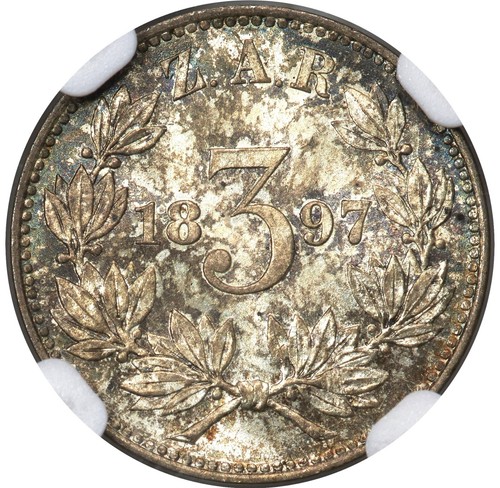 South Africa (ZAR) Threepence (3 Pence) 1897, Pretoria Mint,  NGC MS65 - Picture 4 of 4