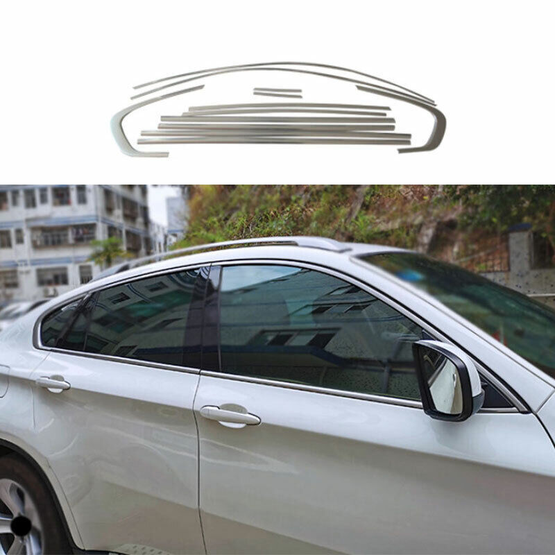 For BMW X6 E71 2009-13 Matte Silver Steel Windows Strip Sill Molding Cover Trim