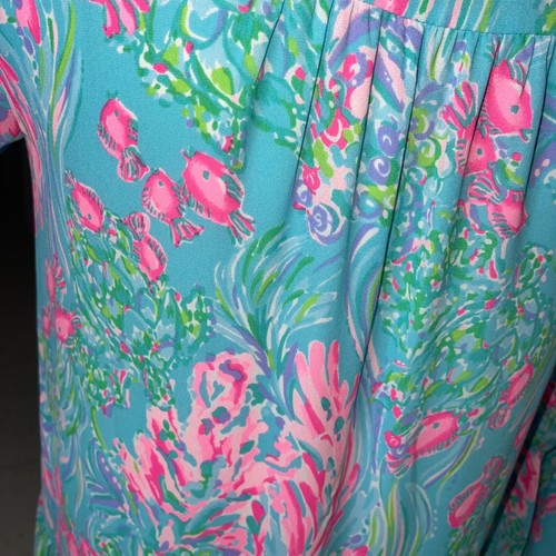 Lilly Pulitzer Gabriel Dress Size 0 Amalfi Fish Blue Pink Bell Sleeve Tiered Mod - Picture 21 of 24