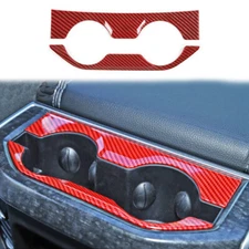 Rear Cup Holder Frame Trim Decor Cover Red Carbon For Dodge Ram 1500 2018+