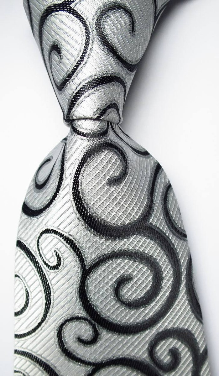New Classic Paisley Black White JACQUARD WOVEN 100% Silk Men's Tie