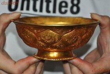 5.2"China Ancient bronze Gilt tableware Dynasty palace Tea cup Bowl Bowls statue