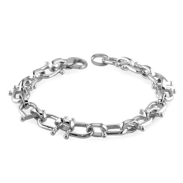 Shackle Link Mens Bracelet in 14K White Gold eBay