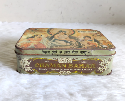 Vintage Apsara Worshipping Lord Shiva Graphics Chaman Bahar Tobacco Tin  TIN118