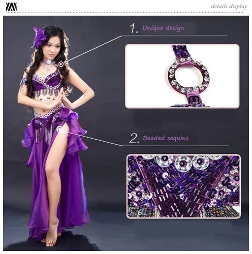 Ballroom Stage Dance Wear Women Sequin BellyDance Costumes 2pcs Set - Imagen 16 de 29