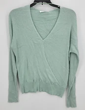 Elodie Sweater Womens Medium Mint Green Mock Wrap Flattering Cottagecore Ribbed