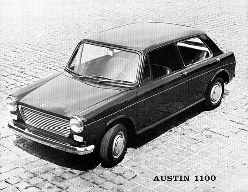 Vintage 1967 Austin 1100 Two-Door Sedan Black & White Specification Sheet