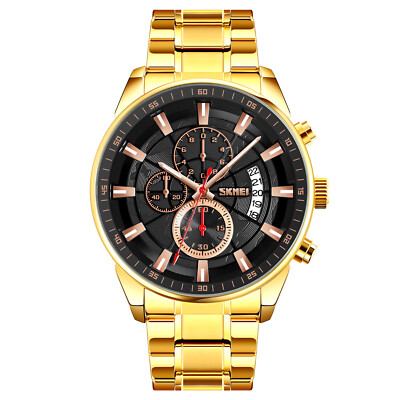 SKMEI 9285 Mens Wristwatches Male Quartz Waterproof Full Steel Date Casual