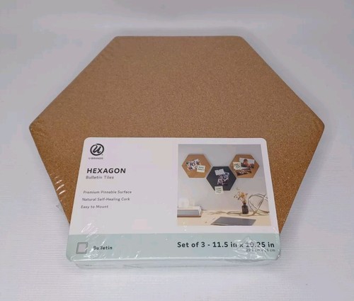 Hexagon Cork Board 3 Tiles Pin Board Reversible Bulletin Board NEW U Brands - Picture 3 of 11