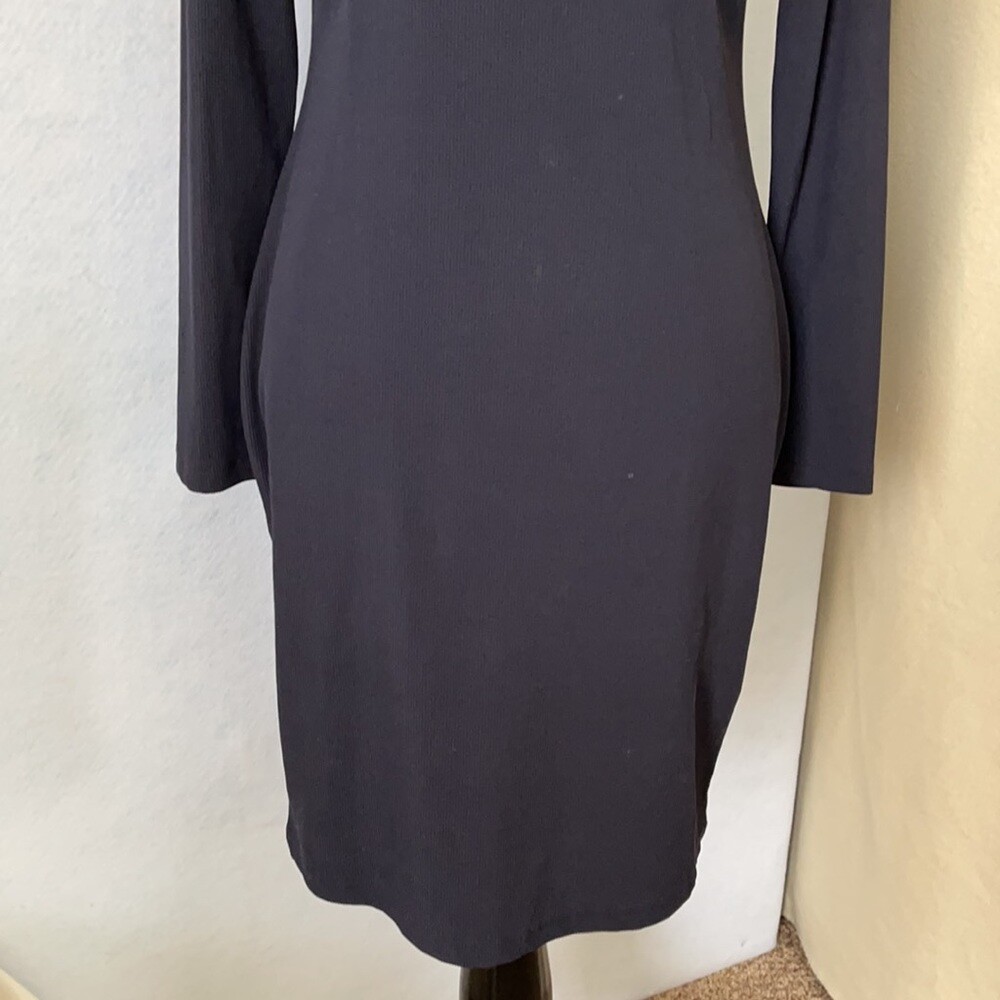 H&M Navy Ribbed High Neck Collar Gold Button Dress | eBay