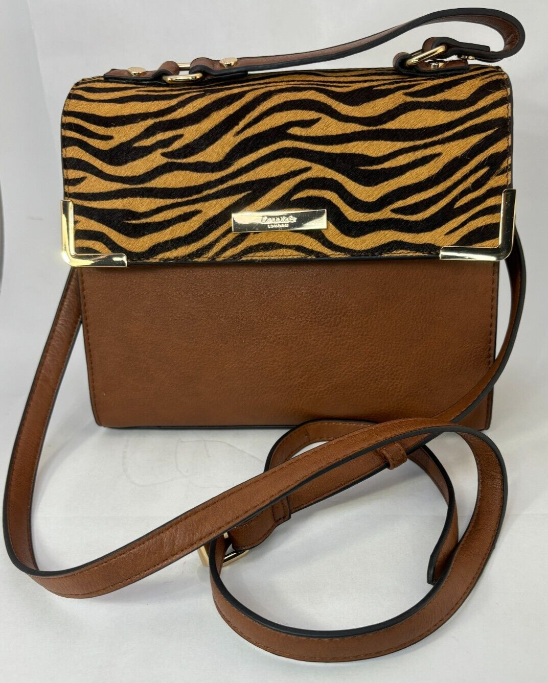 Dune London Leather Handbag Crossbody Tiger Print Snap Adjust or Remove Strap