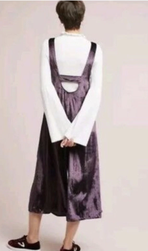 NWT Anthropologie Maeve Velvet Overalls Jumpsuit In Purple Size Medium - Image 3 of 3