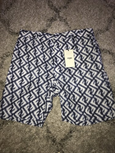 Herren Fendi kurze Hose Leinen Webstoff blau Größe 50 Neu mit Etikett
