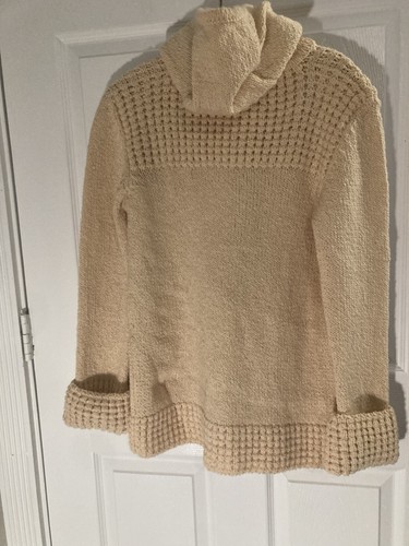 Vintage Falcarragh Wollpullover Medium Creme Cardigan Zopfmuster Fischer Kapuze - Bild 6 von 11