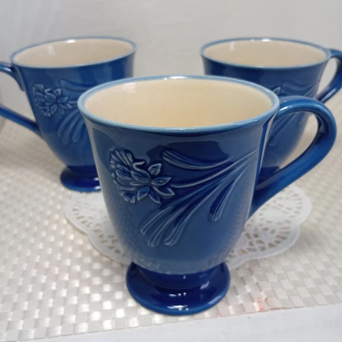 Lenox Poppies Rainbow Blue 8oz Coffee/Tea Mugs Set of Three